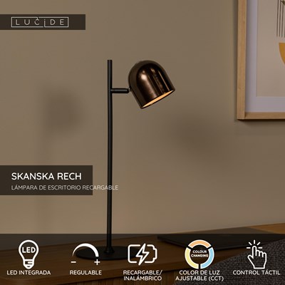 Lucide SKANSKA RECH - Lámpara de escritorio Recargable Dentro/Fuera - Batería/acumulador - LED Regul. - CCT - 1x3W 3000K/6000K - IP44 - Café